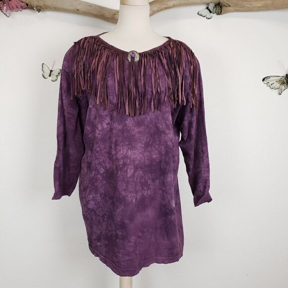Vintage 80's Cover Charge western tie dye fringe 100% cotton T - Picture 2 of 7